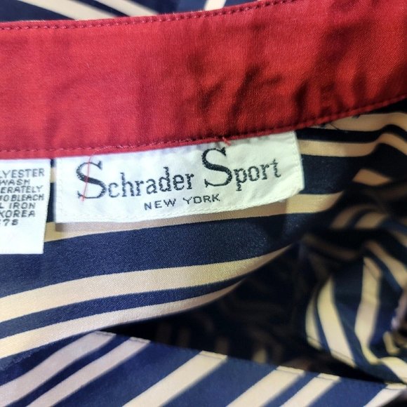 Vintage 70s Schrader Sport‎ Womens L Tan Navy Striped Long Sleeve Shirt Dress - Picture 11 of 11